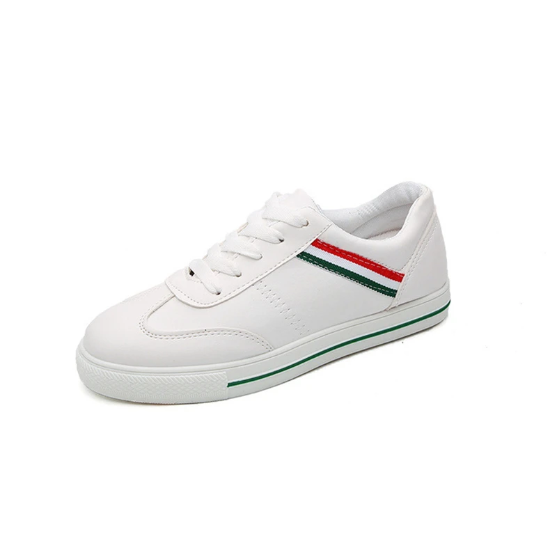 

2018 Spring autumn Comfortable Women Casual Flat Shoes Leather Sneakers Female Lace Up White stripe Boat Shoes Oxford Shoes