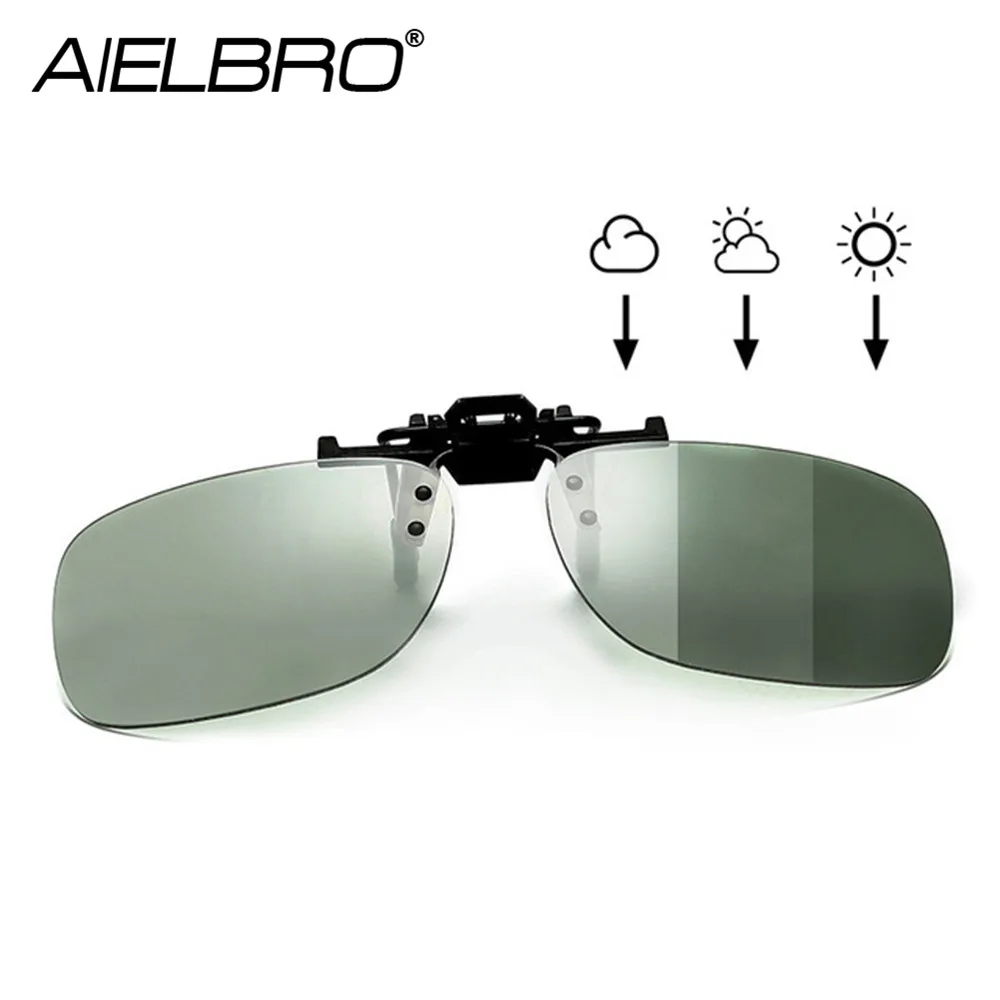 

AIELBRO Men Polarized Photochromic Sunglasses Square Flip Up Clip on Hiking Sun Glasses Women Eyewear Clips for Myopic