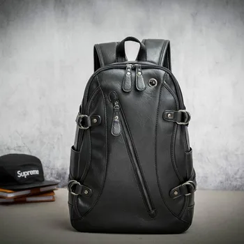 

1PCS Large Capacity Men's Backpack Leisure Travel Bag Outdoor Street College Fashion Bag Leather Backpack
