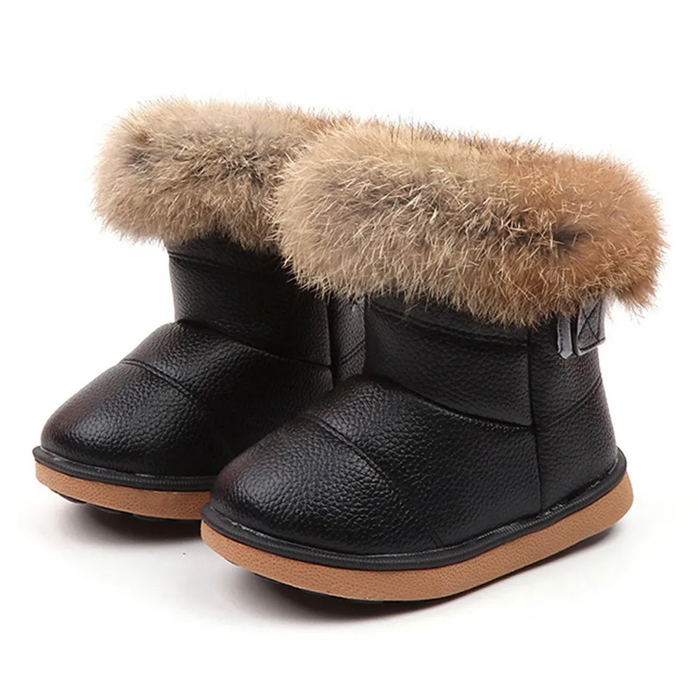 Новые ботинки для маленьких девочек; детская зимняя обувь для мальчиков и девочек; зимние ботинки на меху с мягкой подошвой для студентов; детская хлопковая обувь - Цвет: Черный