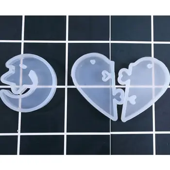

Couple Heart-shaped Puzzle Mould DIY Crystal Epoxy Molds Stars Moon Pendant Mold AXYD