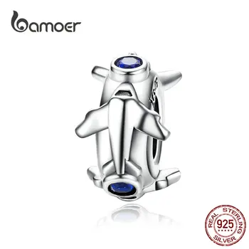 

bamoer Jet Plane Spacer Stopper with Silicone 925 Sterling Silver Travel Journey Charm for Women European Bracelet SCC1235