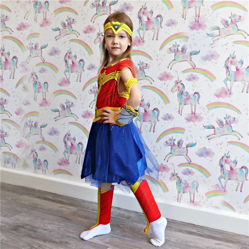 Wonder Woman Costume Kids Superhero Costume Girls Cosplay Halloween Costume  For Kids - AliExpress