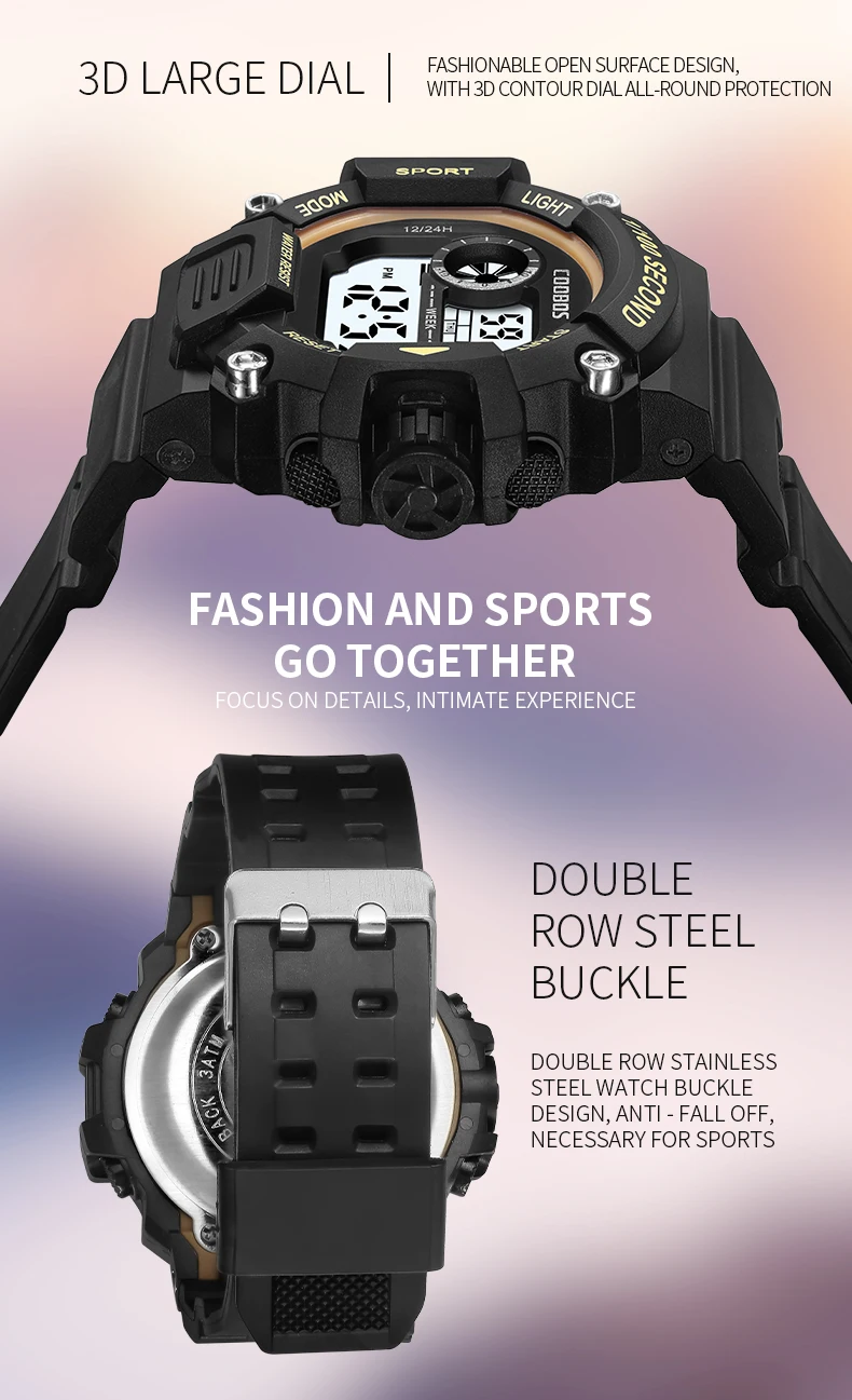 Coobos Men Digital Watch 2022 Birthday Gift Silicone Strap 1/100 Second Sport Clock Green Light Waterproof Wrist Watches for Man