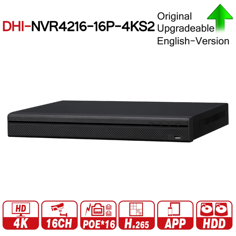  Dahua NVR 8CH 16CH 4K NVR4208-8P-4KS2 NVR4216-16P-4KS2 con HDD Port4K PoE H.265 2 SATA para IPC IP 