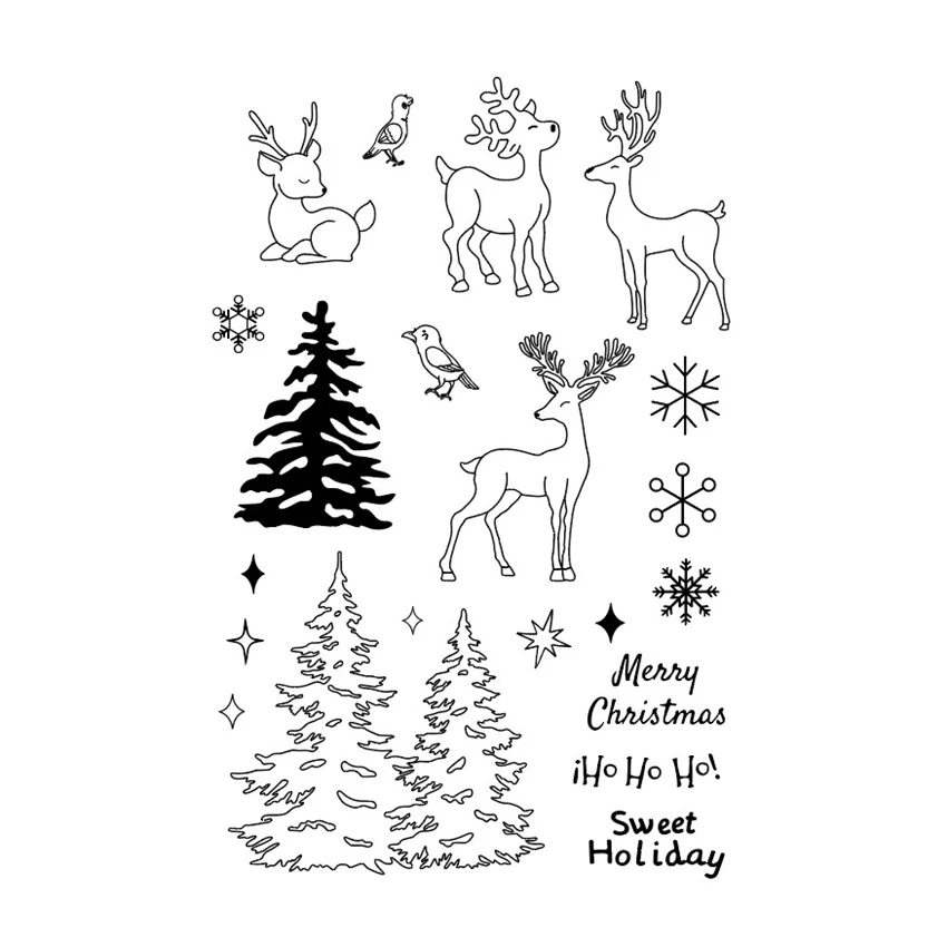 

Christmas Deer Clear Stamps Transparent Silicone Seal for DIY Scrapbooking Crafts Card Making Photo Album Handmade Decoration