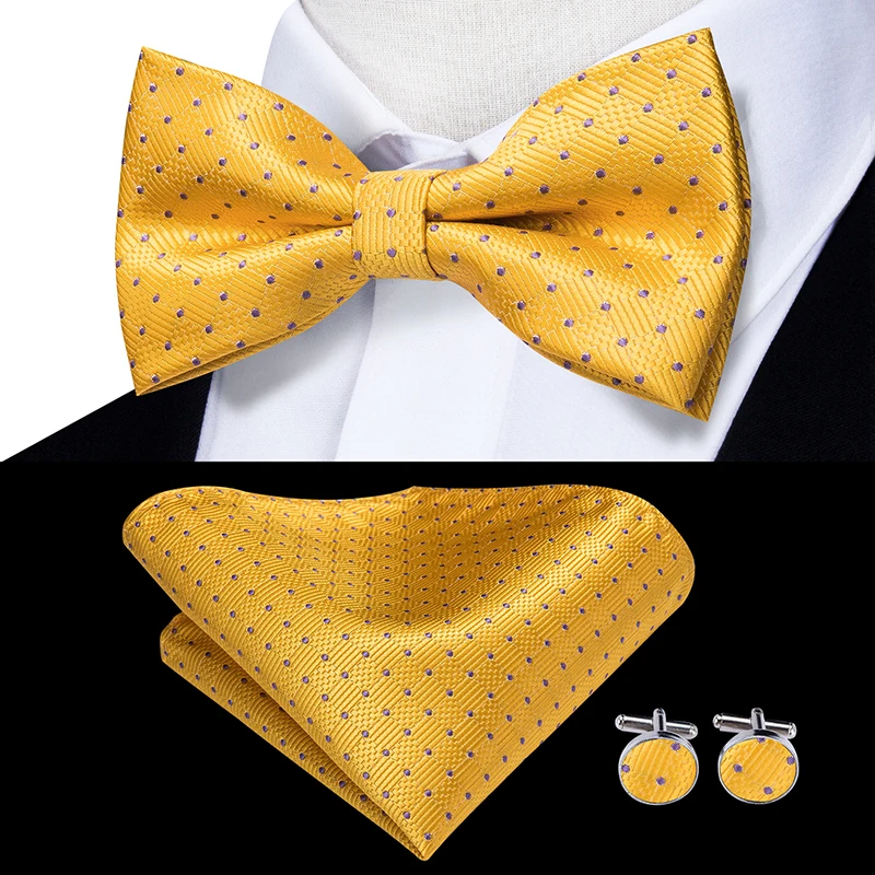 LH-501 Hi-Tie Шелковый мужской галстук-бабочка для мужчин Классический Пейсли Свадебная вечеринка галстук-бабочка платок запонки набор золотой галстук-бабочка - Цвет: LH740