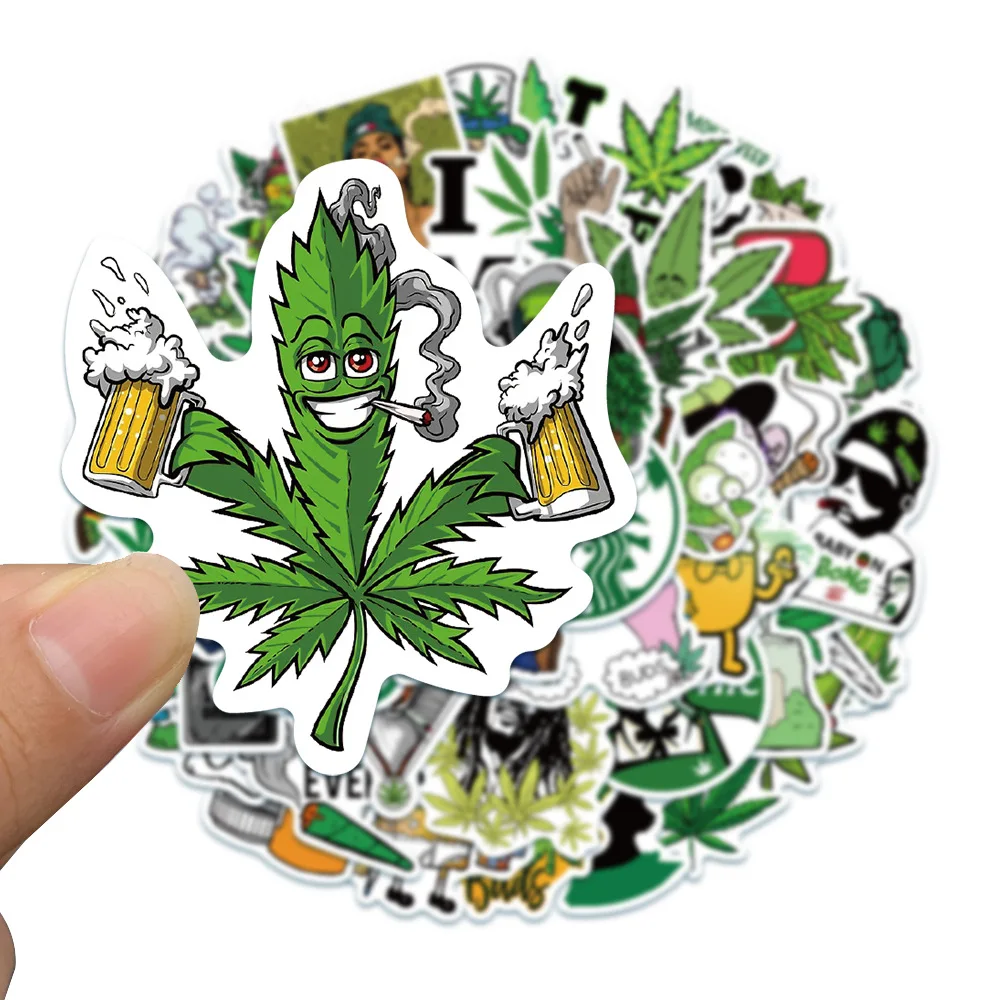 50/100pcs Joke Character Leaves Graffiti Stickers Kids Classic DIY Toy Bike Travel Luggage Guitar Waterproof Weed Leaf Decals
