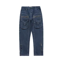 Vibe Style pantalones vaqueros con múltiples bolsillos y cremallera para hombre, Jeans rectos de estilo Hip Hop, informales, elegantes, Cargo, 2021