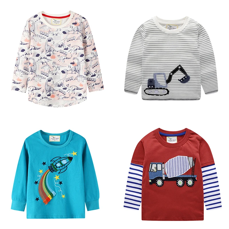 

Boys T-Shirt Tops Long-Sleeve Toddler Baby Girls Kids Children Cotton Fashion Autumn Spring Print Car For 2 3 4 5 6 7 Years