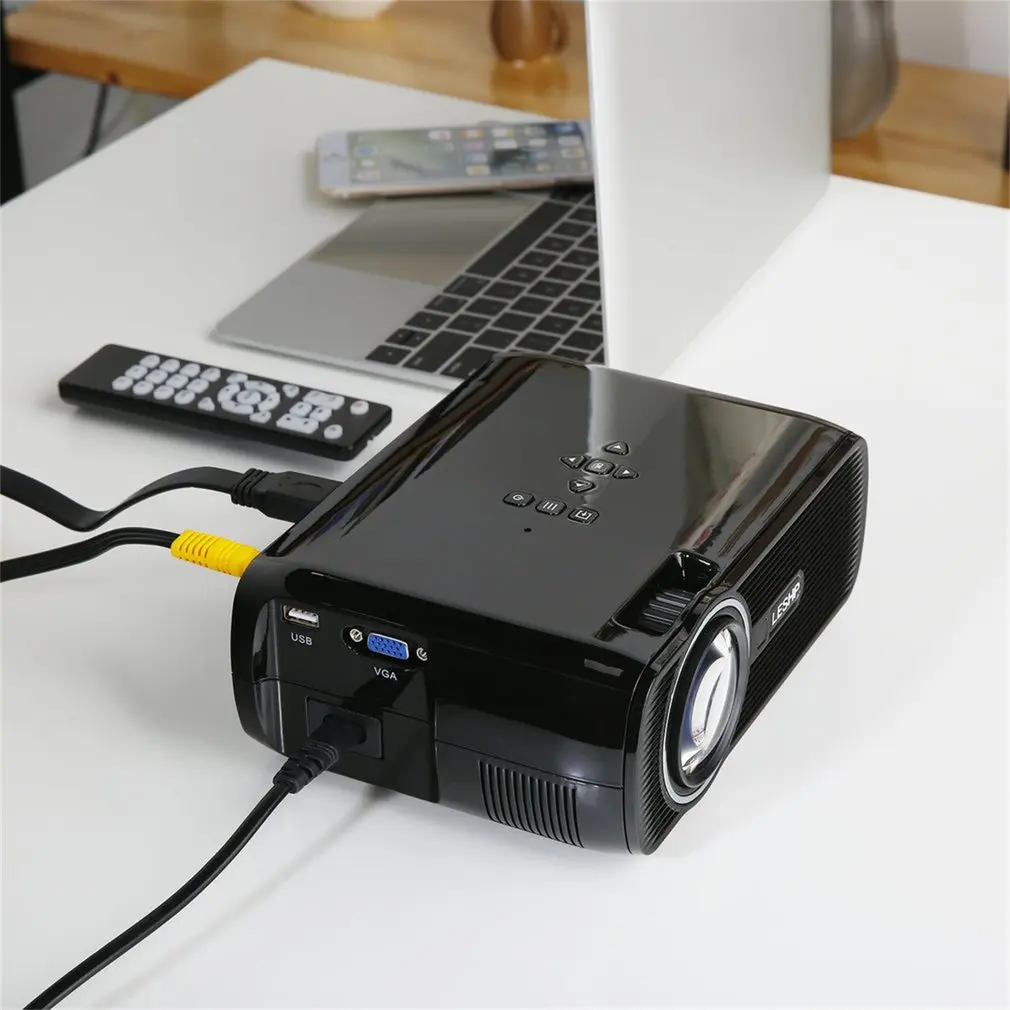 LESHP ЕС Plug портативный мультимедийный светодиодный видеопроектор 1080P HD 1200 лм с Keystone для офиса домашнего кинотеатра ТВ Игры