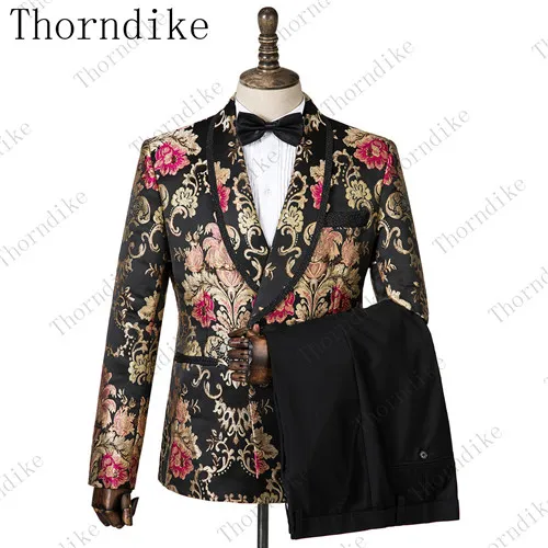 Thorndike Королевский Синий Облегающий медный узор костюмы новые модные мужские куртки+ брюки+ жилет из 3 предметов высокого качества мужской свадебный костюм - Цвет: 13