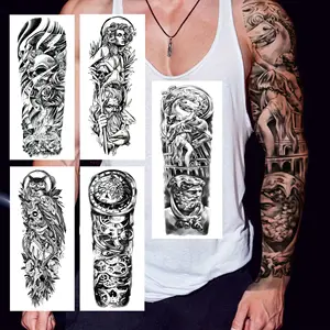 Full Arm Roman God Nun Temporary Tattoos For Men Women Skull Christ Owl Fake Tattoo Sleeve Black Water Transfer Large Tatoos