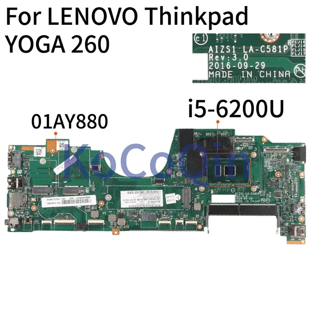 lower price  KoCoQin Laptop motherboard For LENOVO Thinkpad YOGA 260 SR2EY i5-6200U Mainboard 01AY880 AIZS1 LA-C