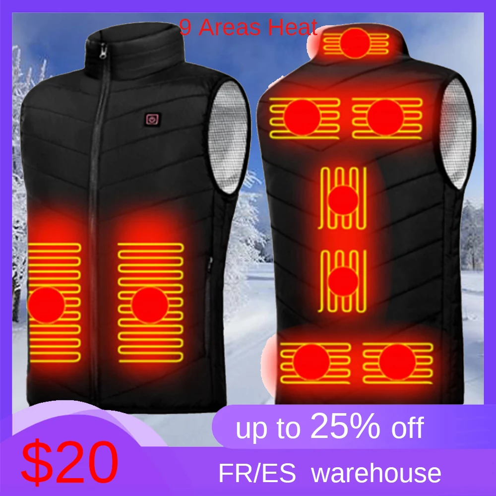 

9 Areas Heating Vest Outdoor Hunting Fishing Hiking Heated Veste Jacket Unisex Winter USB Electric Thermal Warm Vest Waistcoat