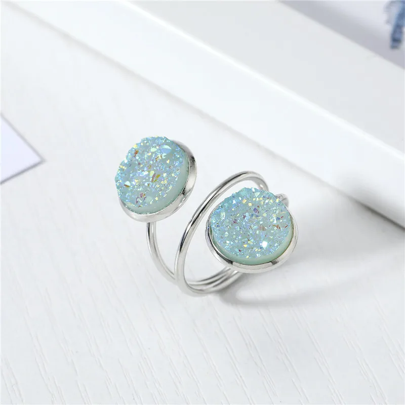2020 New Adjustable Ring Druzy Resin Rings Round Drusy Geode Quartz Snake Rings For Women Jewellery Brincos R15 (2)