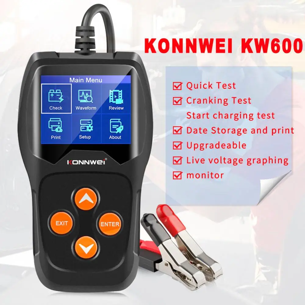 KONNWEI KW600 автомобиля Батарея Тестер 12 V 100 к 2000CCA вольт быстрое вращение зарядки