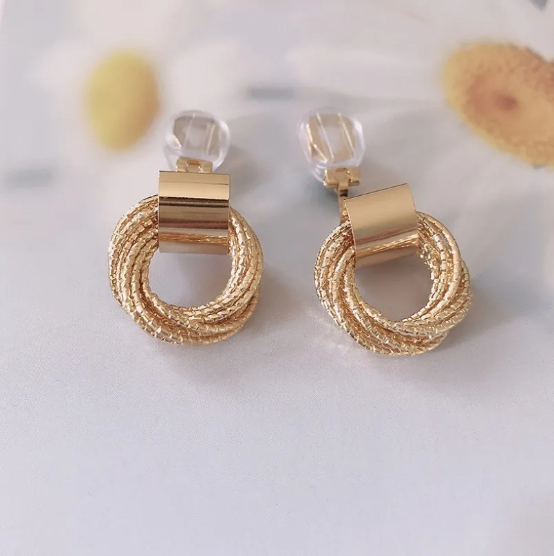 Korea Style Gold Color Copper Material Geometric Circle Clip on Earrings Without Pierced Elegant Cuff Ear Clip Anti-allergy Gift 