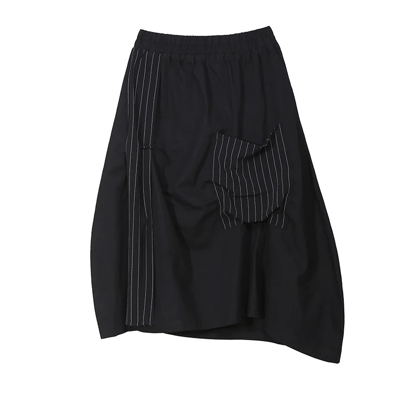 Новая женская черная Асимметричная юбка в полоску, Лоскутная однотонная черная корейская модная женская Повседневная уникальная одежда, Юбка Femme 5508 - Цвет: Black 5508