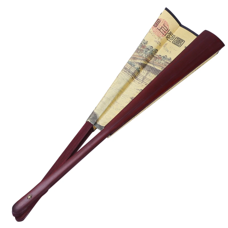 24.4" Open Width Chinese Character Print Bamboo Ribs Folding Hand Fan for Men