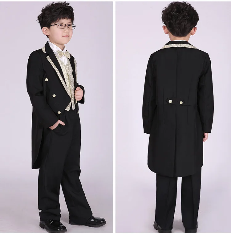 2024 New Arrival Boys' Formal Clothes Set Bowtie+Vest+Shirts+Tailcoat+Pants Children Blazers Suits Child Tuxedo Suit Wholesale