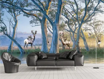 

CJSIR Papel De Parede Custom Photo Wallpaper 3D Mural European Aesthetic Forest Big Tree Elk Oil Painting Background Wall