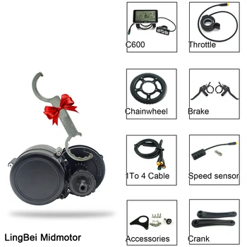 

LingBei Mid Motor 36V 250W 350W Light Function C600 C800 LCD Display Brake Sensor Electric Bicycle Mid Drive Motor Kit