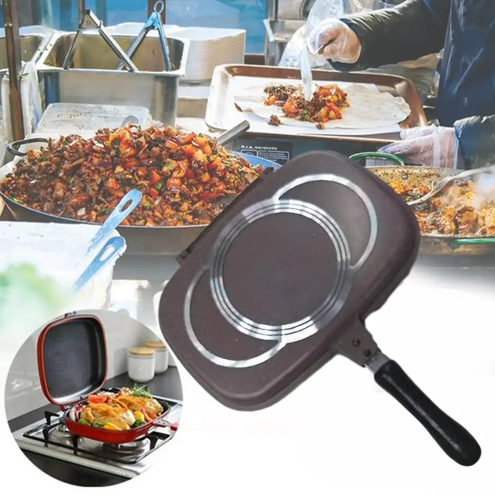 

32CM Frying Pan Non-Stick Double-Sided Barbecue Cooking Tool For Home Cookware Durable And Reliable Suitable Stable Outdoor P5Z7