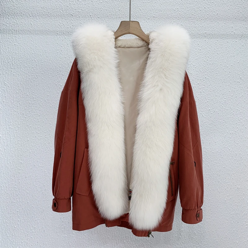 Роскошный натуральный мех парка зимняя куртка для женщин натуральный Лисий мех енота пальто подкладка из кролика толстая верхняя одежда с капюшоном уличная