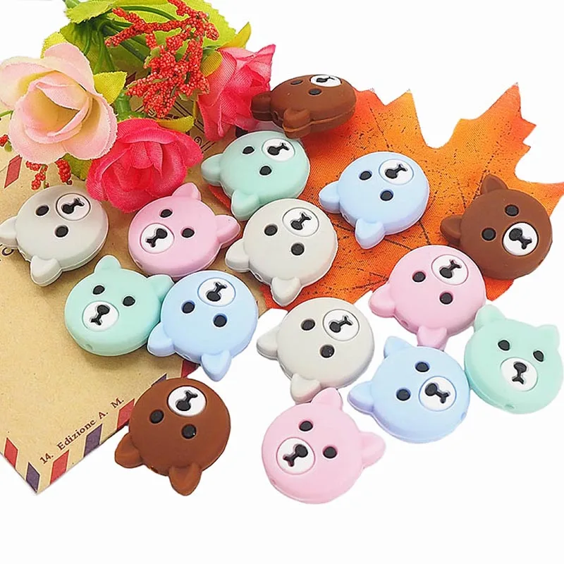 

Chenkai 10PCS BPA Free Baby Silicone Bear Head Teether Beads Chew Teething Nursing Toys For Baby Pacifier Clip Chain Accessories