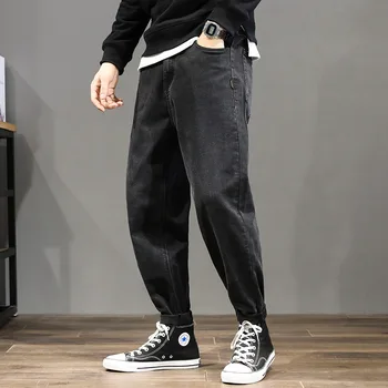 

Free shipping 2019 men's autumn and winter new wash old worn feet jeans loose retro casual wild harem pants