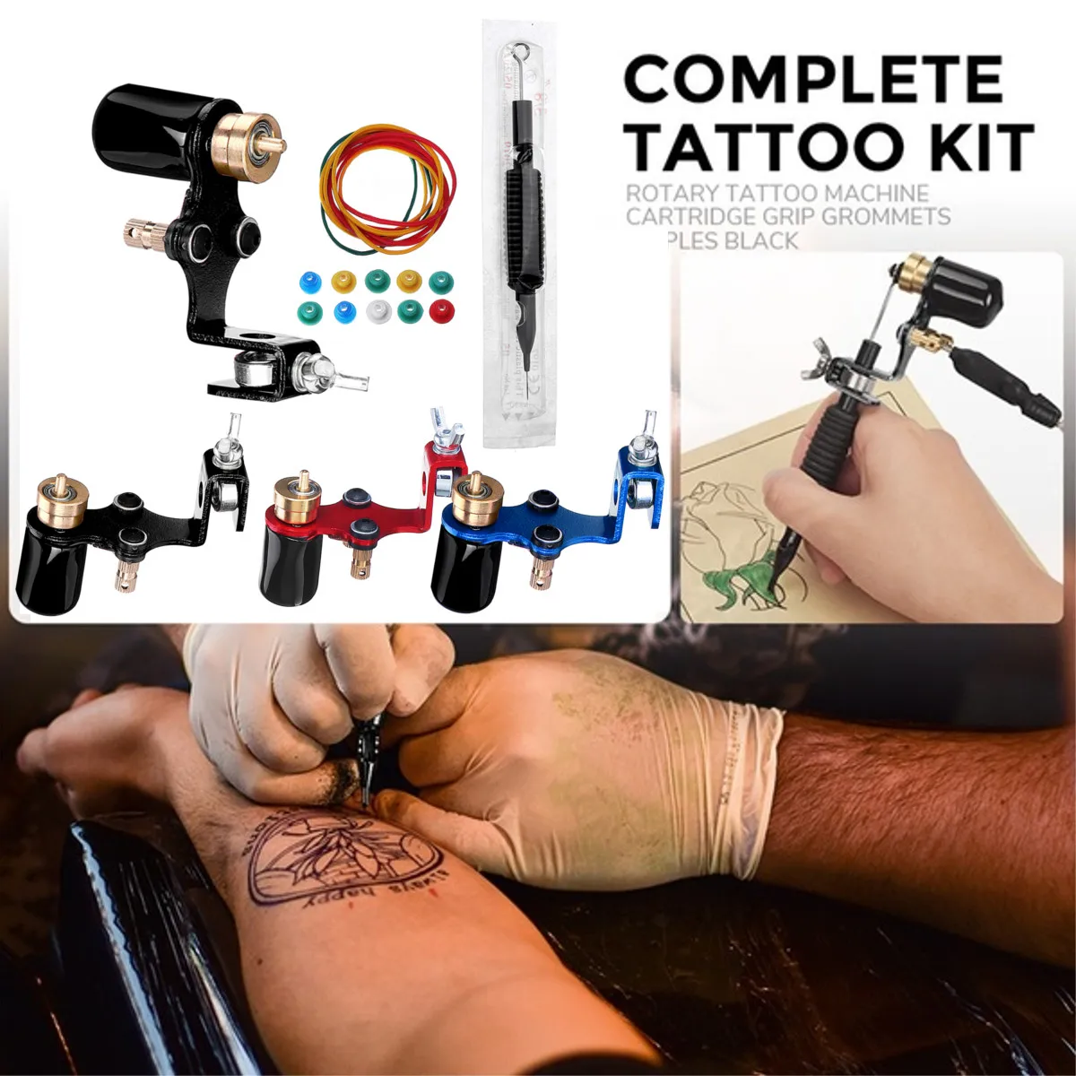 Татуировки 3 цвета ассорти тату мотор Наборы поставка для художников профессиональная роторная машина татуировки