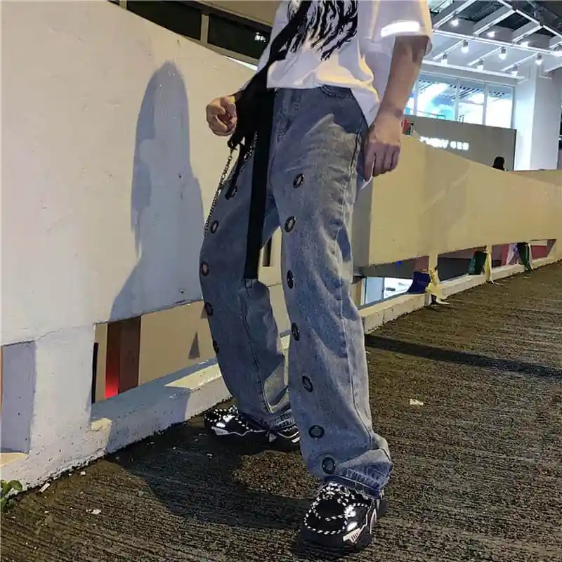 NiceMix женские Harajuku стиль уличная хип хоп панк выдолбленный повседневные джинсы женские джинсы Широкие брюки женские