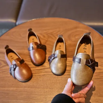 

AFDSWG spring new girls shoes bow flat retro shoes soft bottom small shoes, kids shoes leather, children leather shoes