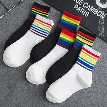 

2020 Striped Crew Socks Colorful Women Autumn and Winter Woman Leisure Comfortable Rainbow Socks Ladies Tube Socks Sock