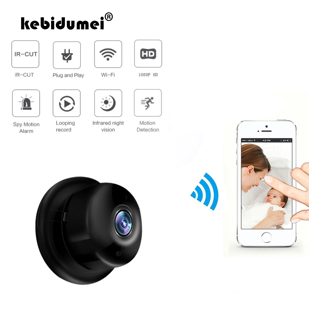 

kebidumei Wireless Mini IP Camera 720P HD IR Night Vision Micro Camera Home Security surveillance WiFi Baby Monitor Camera