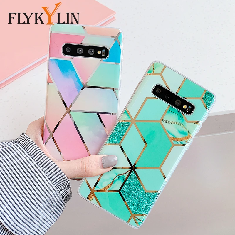 

FLYKYLIN Marble Rose Case For Samsung Galaxy Note 10 Plus 8 9 S10 S10e Back Cover on Soft TPU Silicone Splice Art Phone Coque