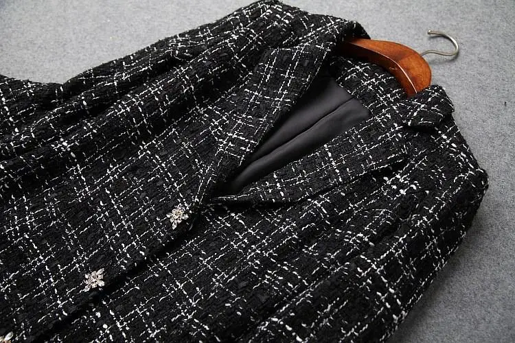 Outerwear Runway Designers Winter Tweed Woolen Coats Women Overcoat Flare Sleeve Long Plaid Wool Blend Coat