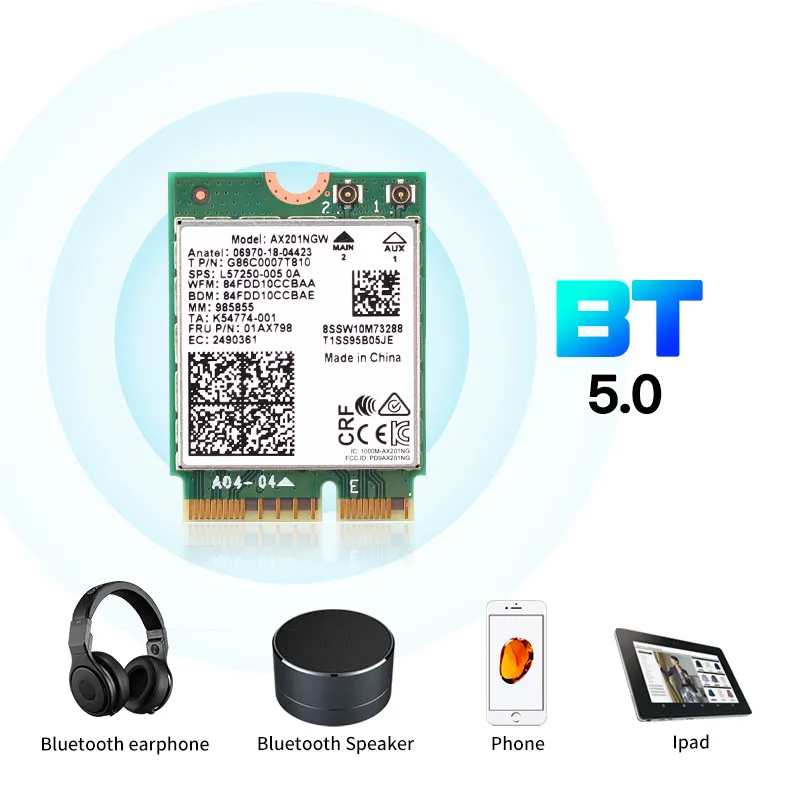 Chave e Cnvio 3000mbps sem Fio Wi-fi Intel 2 Cartão Banda Dupla Bluetooth 5.0 2.4ghz - 5ghz 802.11ac ax Ax201ngw 6 Ax201 M.2 - Imagem 3