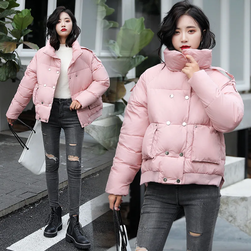 

INS Cotton Coat Women's Fashion Stand Collar Short-height down Feather Cotton Jacket Small Cotton-Padded Jacket Thick down Coat