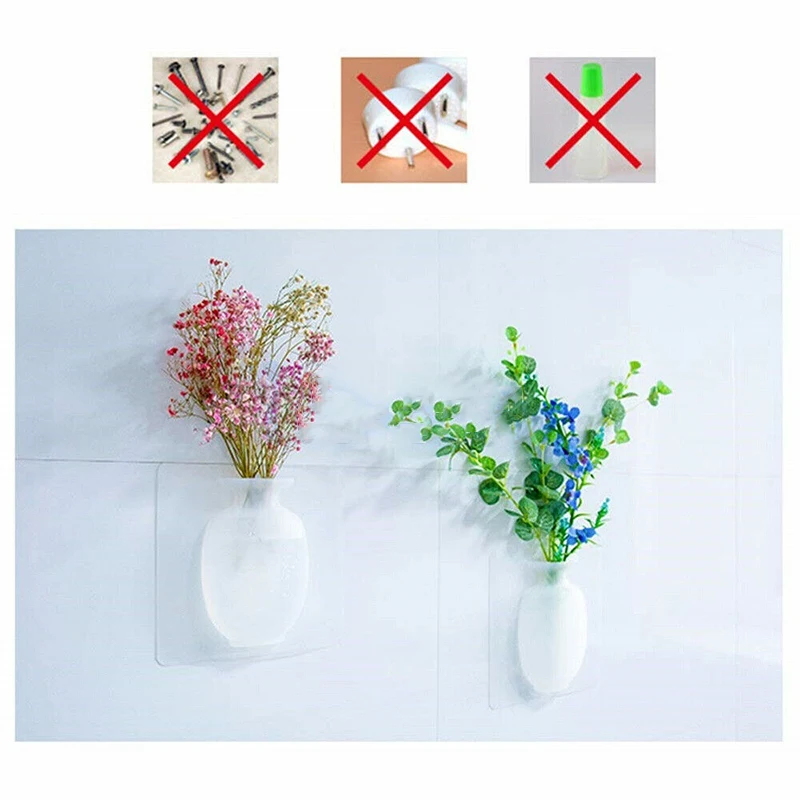 Wall Hanging Vase Rubber Silicone Sticky Flower Container Floret Bottle Decor