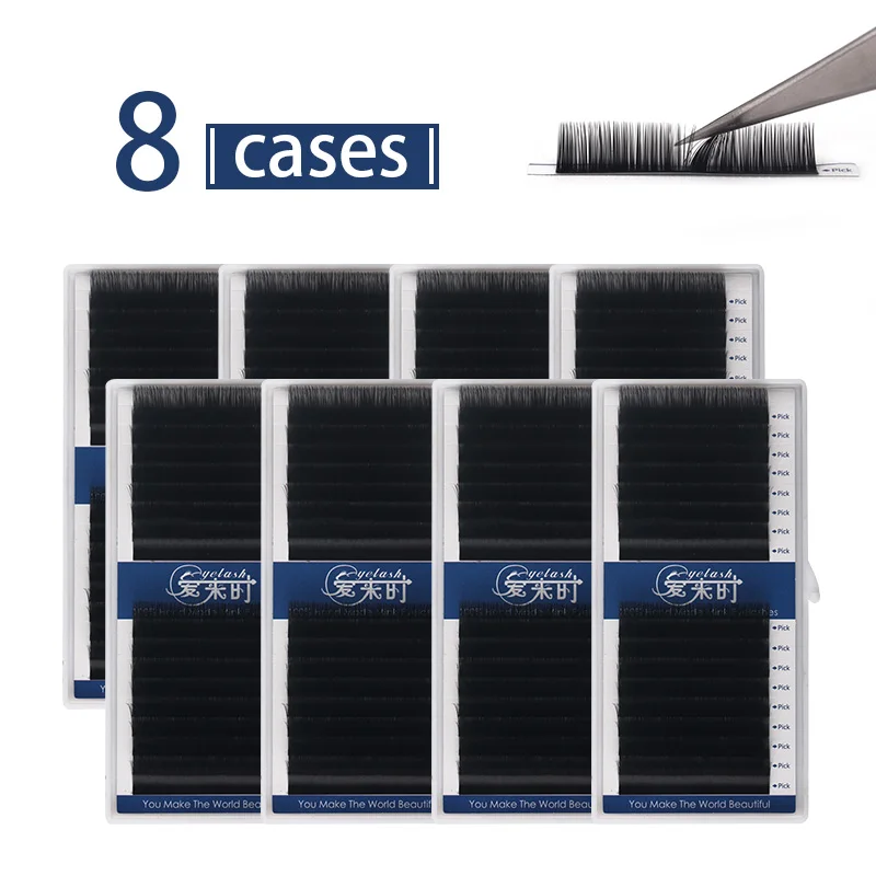 

8 Trays Eyelash Extension 3D Individual Eyelash Extension Korea Silk Volume Eye Lashes 16 Rows Curl BCD Eye Lashes Free Shipping