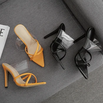 

Summer Pump Shoes Women Peep Toe High Heel Shoes Woman Casual Shoes Cross-strap Clear Sandals Women Slides 2020 Stilettos