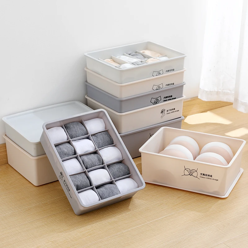 

Plastic Socks Storage Boxes Container Underwear Panties Bra Organizer Case Bathroom Organizer with Lid 1/10/15 Grid for Wardrobe