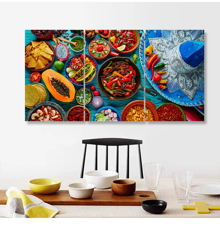 Мексиканский корм красочные Sombrero кухня стены Художественные полотна картины деревянная рамка принты и плакаты картина ресторан домашний декор
