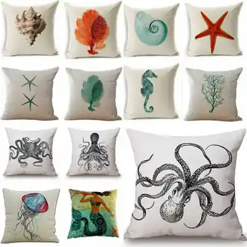

Marine Ocean Creature Pattern Cotton Linen Pillowcase for Home Office Sofa Seat Decor Textile Throw Printed Pillow Cover