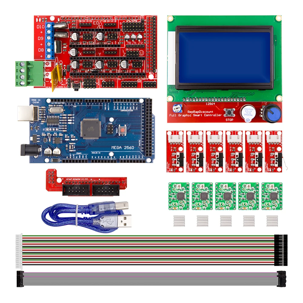 Отличный Мега 2560 R3 Mega2560 REV3+ RAMPS 1,4 контроллер+ RAMPS1.4 lcd 12864 lcd для 3d принтера комплект - Цвет: Белый