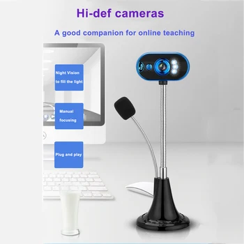 

HD Computer Camera USB Free Drive Night Vision Rotatable Flexible LED Lights with Microphone Camera Desktop Notebook Home Video