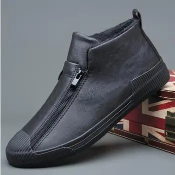 

2020 winter trend boots new fashion men double zipper Fur Plush Warm leather boots man trend short boots casual shoes