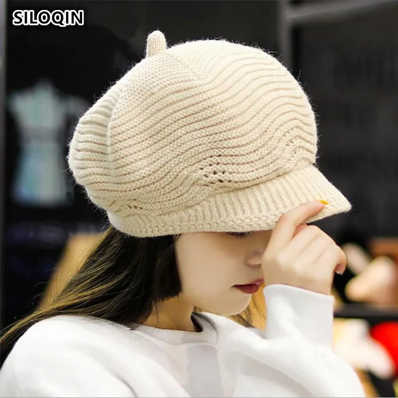 

SILOQIN Trend Autumn Winter Woman's Keep Warm Knit Berets Fashion Wild Rabbit Hair Berets Leisure Motion Lady Brands Hat Gorras